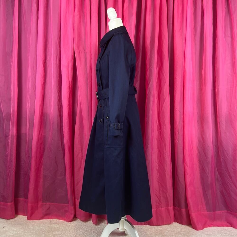 Vintage 70s 80s Fox Run Little Foxes Int'l long navy blue maxi trench coat, m - Picture 4 of 12